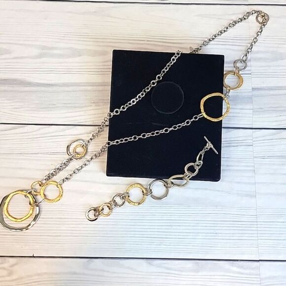 Gold and Silver Circle Necklace and Bracelet Set By Premier Designs - Picture 5 of 7